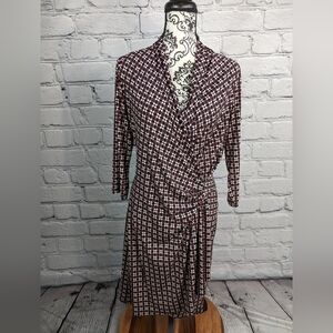Karen Kane women's long sleeve geo print faux wrap sz L dress stretch knit bb10